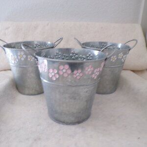 3 Galvanized Metal Pots Handles New Gardening Easter Baskets Decorative Flowers